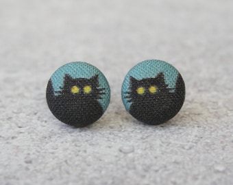 Alley Cat Fabric Button Earrings