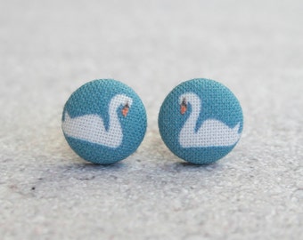 Swans Fabric Button Earrings