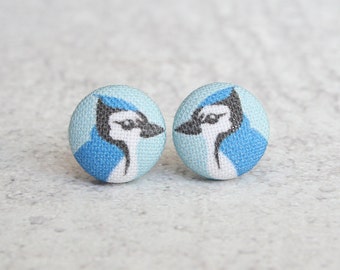 Bluejay Fabric Button Earrings