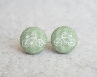 Sage Bikes Fabric Button Earrings