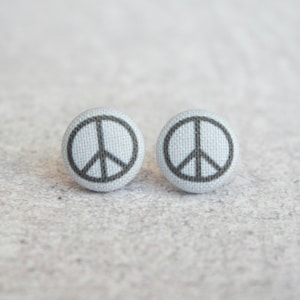 Peace Sign Fabric Button Earrings