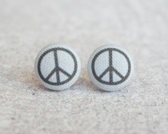 Peace Sign Fabric Button Earrings