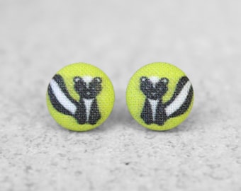 Adorable Skunk Fabric Button Earrings Hypoallergenic Titanium Posts