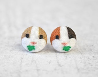 Guinea Pig Fabric Button Earrings