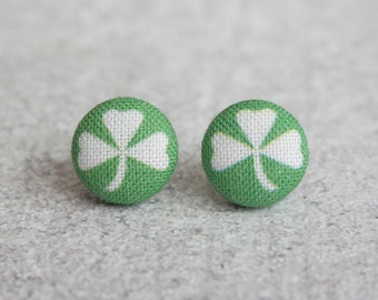 Clovers Fabric Button Earrings