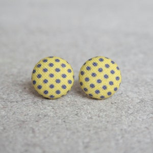Yellow and Purple Polka Dot Fabric Button Earrings