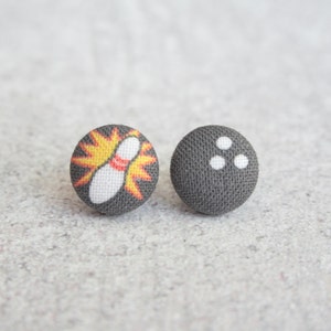 Bowling, Fabric Covered Button Earrings