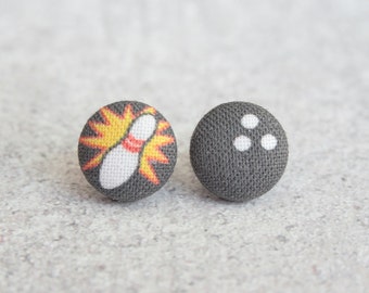 Bowling, Fabric Covered Button Earrings