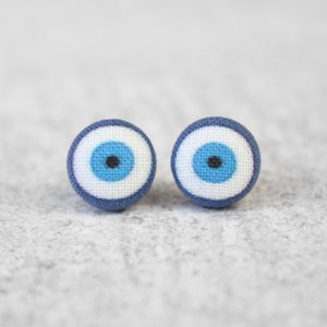 Evil Eye Fabric Button Earrings