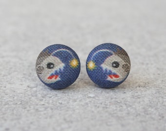 Anglerfish Fabric Button Earrings