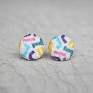 Fantastic 90s Print Fabric Button Earrings