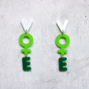 Green Feminist VOTE Acrylic Dangle Earrings