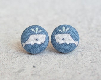 Little Whale Fabric Button Earrings