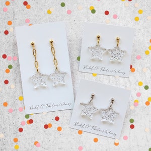Clear Glitter Star Acrylic Charm Earrings, Choose Your Style