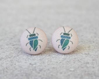 Beetle Fabric Button Earrings