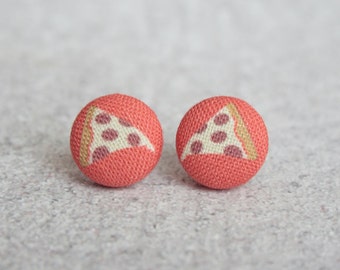 Pizza Fabric Button Earrings