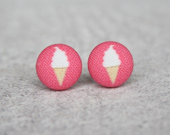 Soft Serve Ice Cream Fabric Button Earrings
