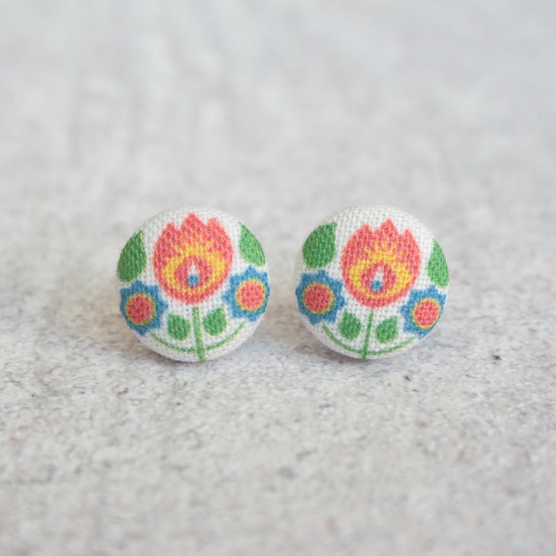 Bohemian Fabric Button Earrings image 1