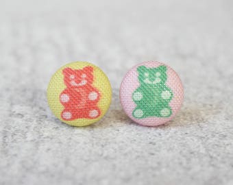 Gummy Bear Fabric Button Earrings