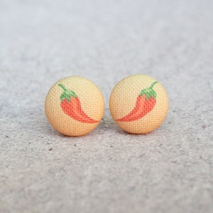Chili Pepper Fabric Button Earrings