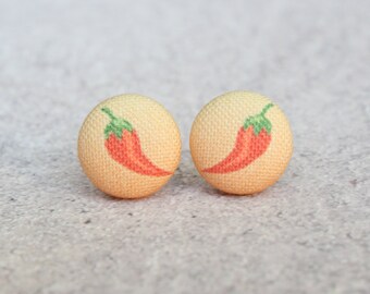 Chili Pepper Fabric Button Earrings
