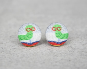 Bookworm Fabric Button Earrings