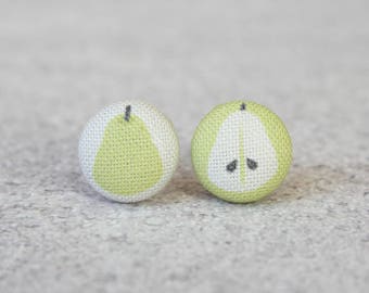 Pear Fabric Button Earrings