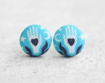 Handmade Hands Fabric Button Earrings Hypoallergenic Titanium Posts