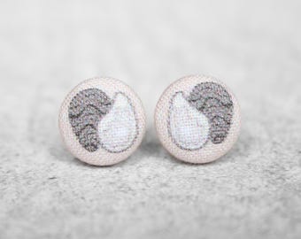 Oysters Fabric Button Earrings Hypoallergenic Titanium Posts