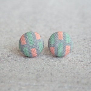 Pastel Blocks Fabric Button Earrings