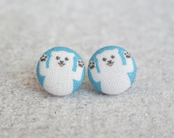 Polar Bear Fabric Button Earrings