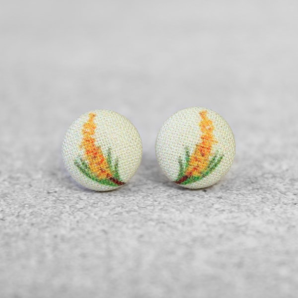 Goldenrod Fabric Button Earrings