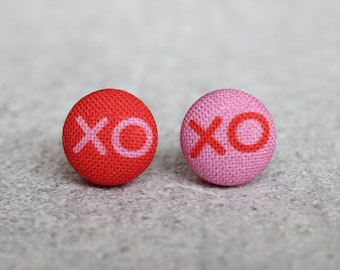 XOXO Fabric Button Earrings