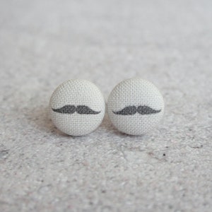 Sophisticated Mustache Fabric Button Earrings