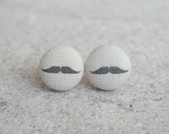 Sophisticated Mustache Fabric Button Earrings