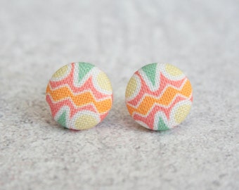 Summer Sunset, Fabric Covered Button Earrings