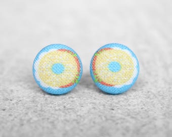 Bagel Fabric Button Earrings Hypoallergenic Titanium Posts
