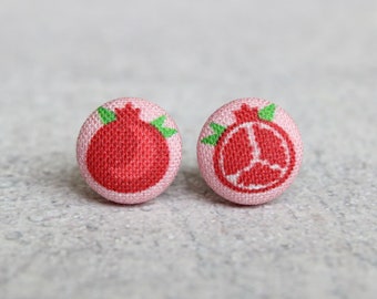 Pomegranate Fabric Button Earrings