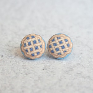 Blueberry Pie Fabric Button Earrings