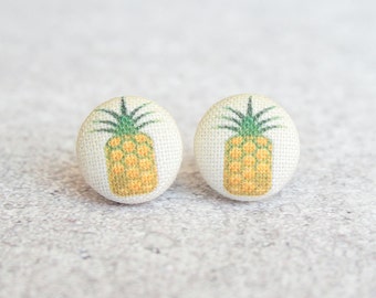 Pineapple Fabric Button Earrings