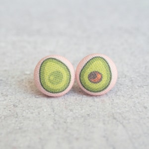 Avocado Fabric Button Earrings