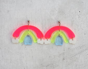 Neon Rainbow Dangle Earrings Laser Cut Acrylic