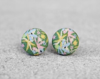Prairie Calico Fabric Button Earrings