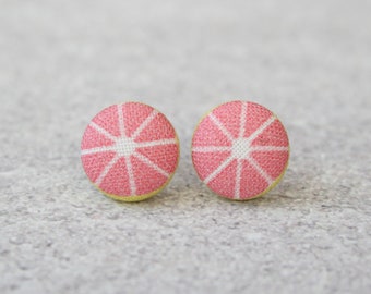 Grapefruit Fabric Button Earrings