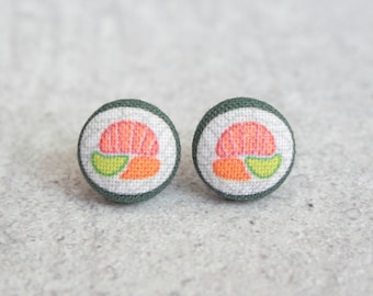 Sushi Roll Fabric Button Earrings