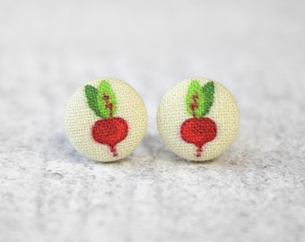 Beet Fabric Button Earrings