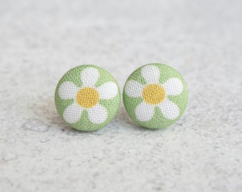 Spring Daisies Fabric Button Earrings