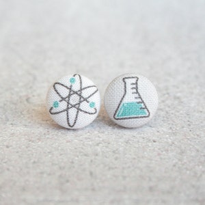 Science, Fabric Covered Button Earrings