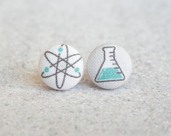 Science, Fabric Covered Button Earrings