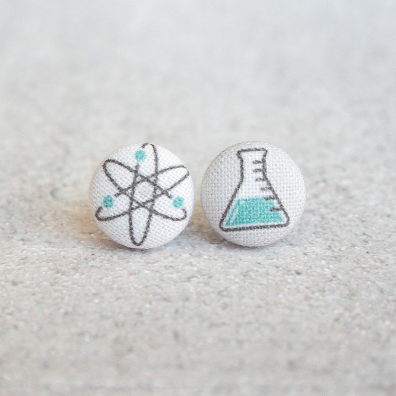 Science, Fabric Covered Button Earrings image 1